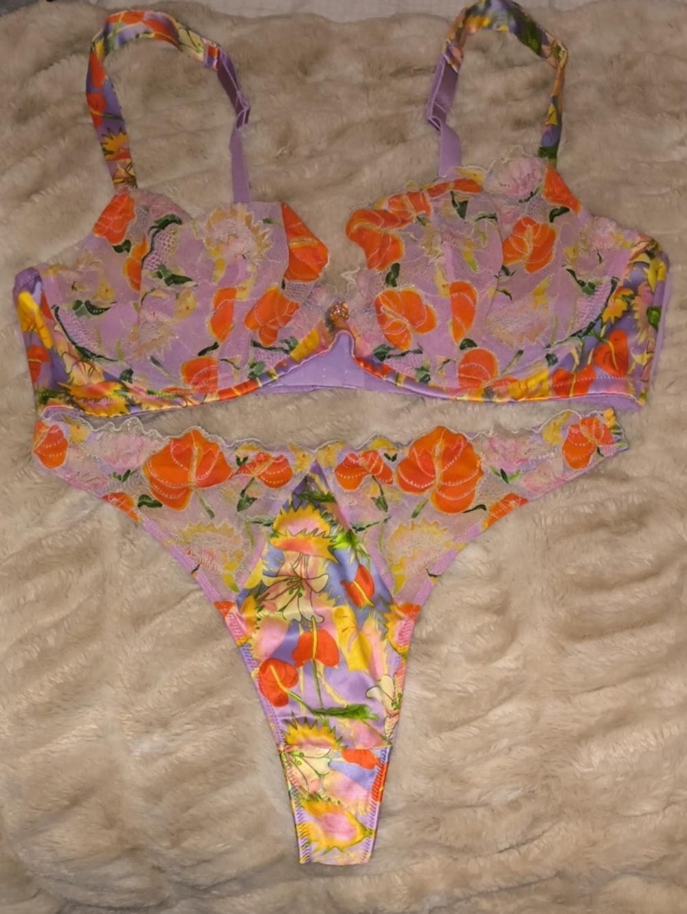 Savage X Fenty Mutha Nature Satin Bra & Thong Set